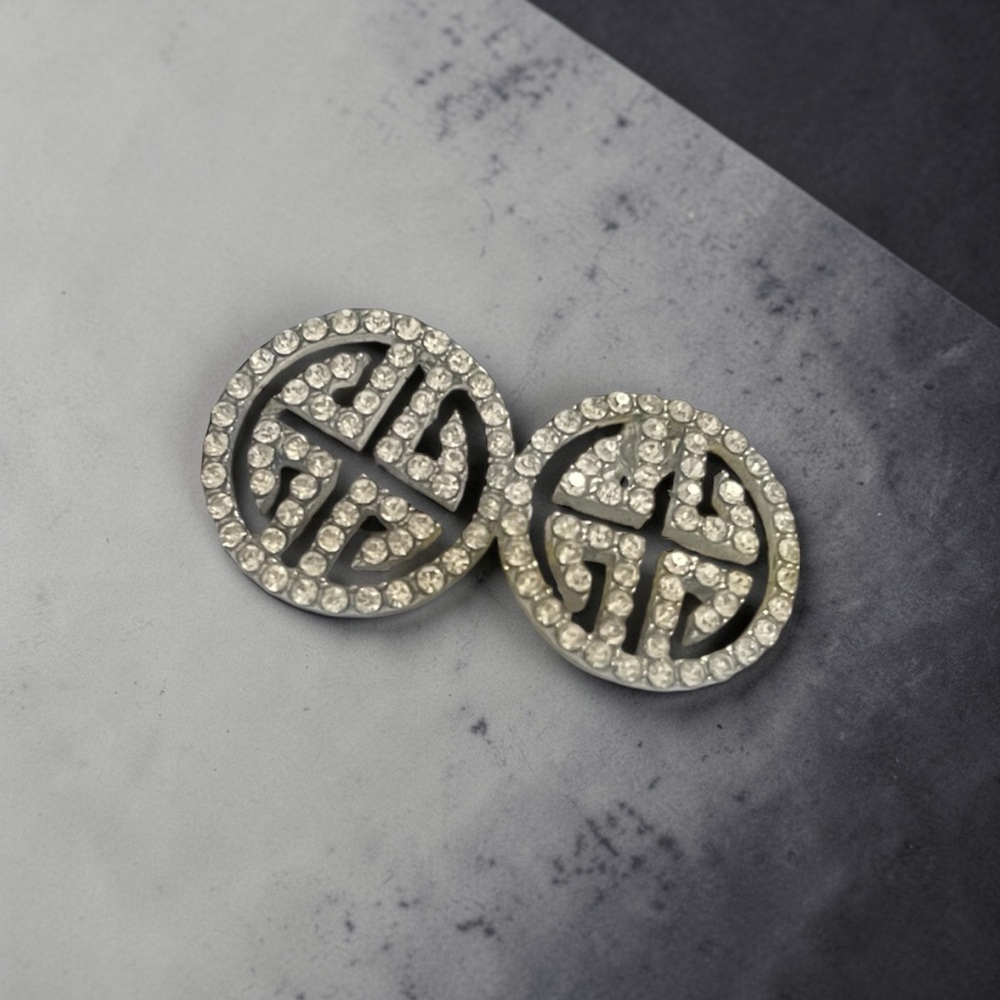 Silver Circular Geometric Stud Earrings - Modern … - image 2